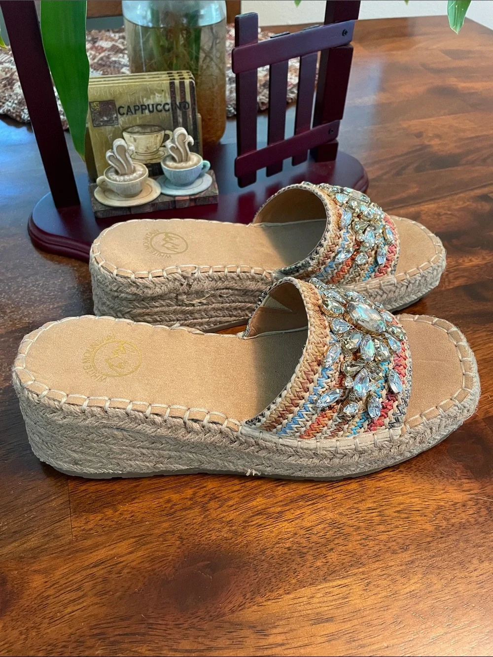 WHITE MOUNTAIN Stitch Espadrille Wedge Sandals Women’s 6.5 Natural/Multi